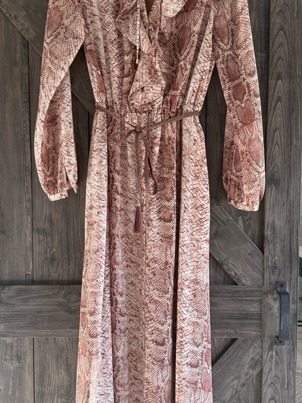Blush Snake-Print Maxi Dress with Tie Waist